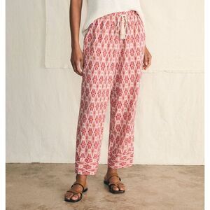 Faherty Linen Pacific Beach Tie Waist Pant in Red Clara Ikat